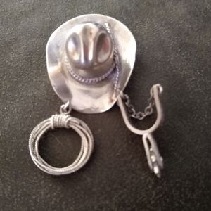 Vintage Sterling Silver Cowboy Hat Pin and Earrings